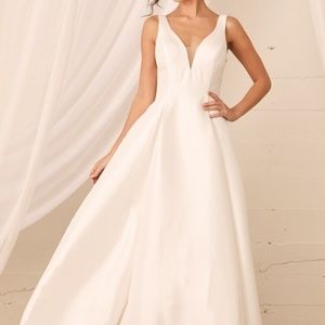 Lulus All My Devotion White Taffeta Sleeveless Plunge A - Line Gown